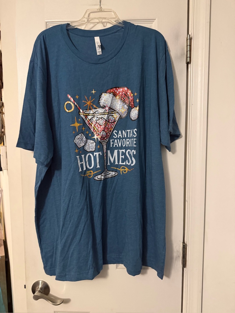 Santa's Favorite Hot Mess Womens Graphic Tee - Blue